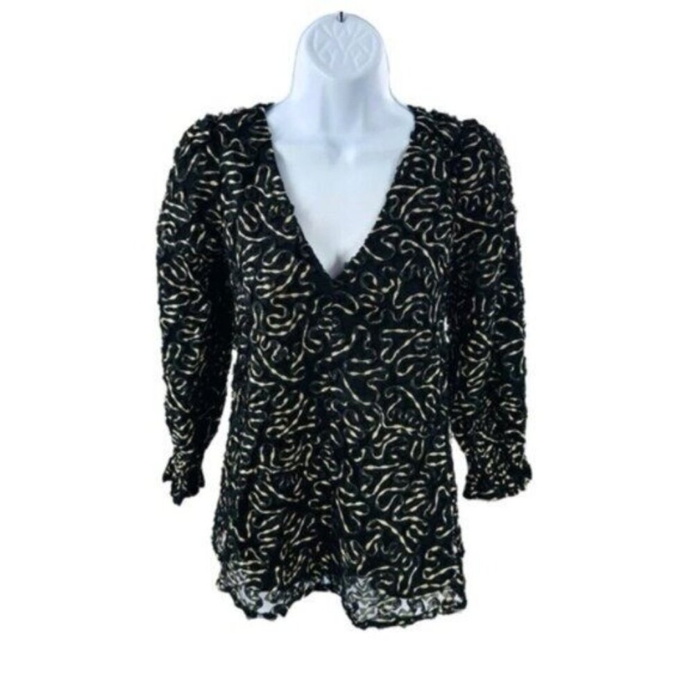 Tuckernuck | NEW Nightly Organza V-neckline Easton Top in Black & Gold Size S - Picture 4 of 7
